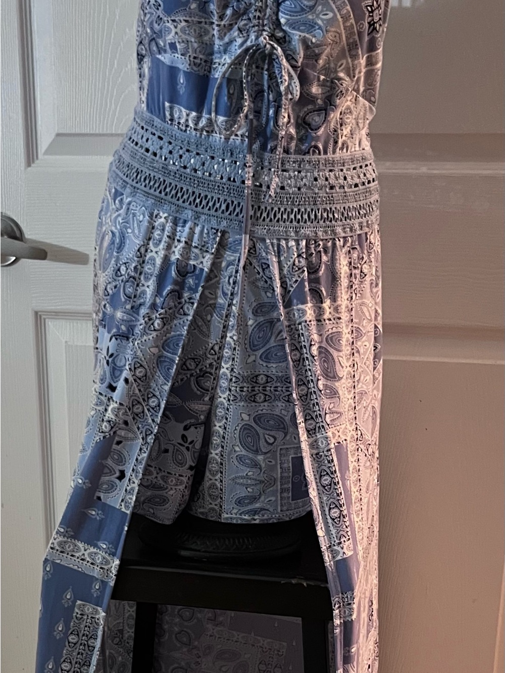 Blue Paisley Maxi Skirt with Crochet Waist
